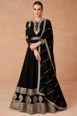 Black embroidered georgette anarkali with dupatta 1