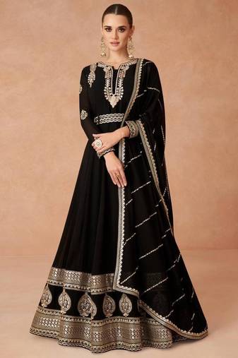 Black embroidered georgette anarkali with dupatta
