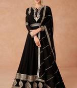Black embroidered georgette anarkali with dupatta