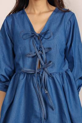 Blue solid denim cotton top with straight leg trouser co-ord set 5