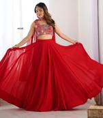 red georgette embroidered readymade lehenga choli