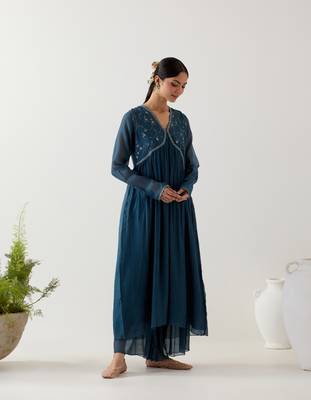 Cobalt blue midnight dress with sharara 3