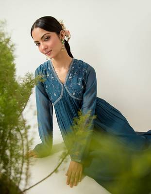 Cobalt blue midnight dress with sharara 5