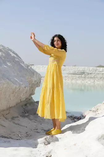 Mustard tiered ozma dress