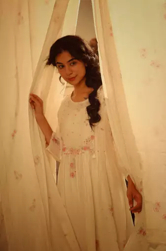 Ivory white miniature printed rose dress