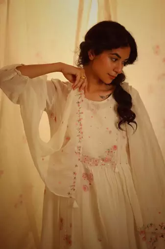 Ivory white miniature printed rose dress