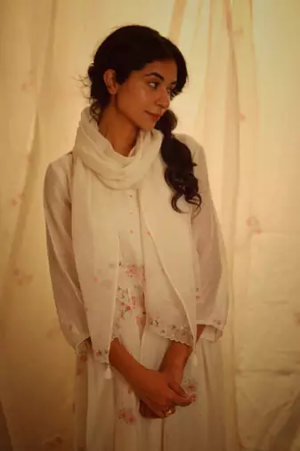 Ivory white miniature printed rose dress