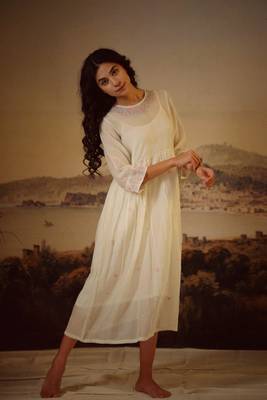 Ivory miniature neck embroidered dress 1