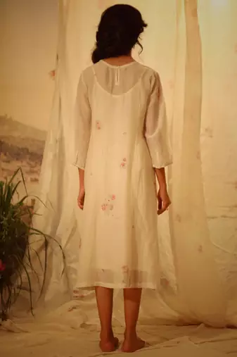 Ivory white miniature printed rose dress