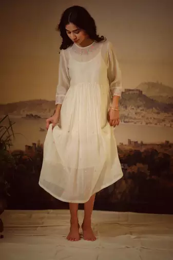 Ivory miniature neck embroidered dress