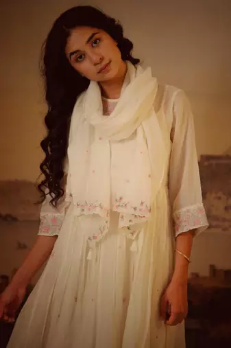 Ivory miniature neck embroidered dress