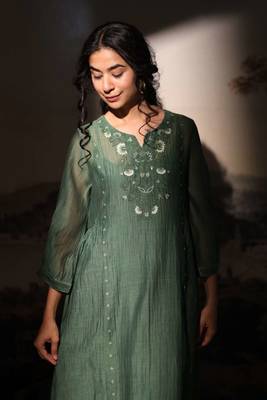 Bottle green juhi yoke dress 1