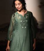 Bottle green juhi yoke dress