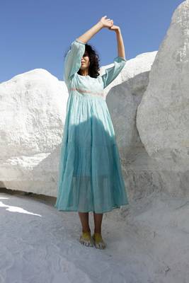 Teal tiered ozma dress 1