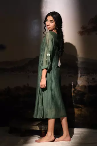 Bottle green juhi yoke dress