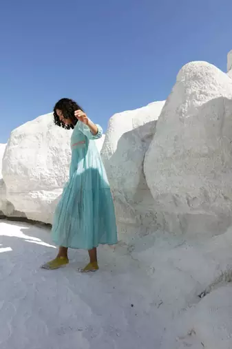 Teal tiered ozma dress