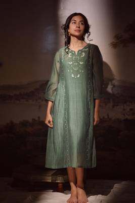 Bottle green juhi yoke dress 3