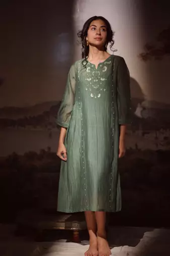 Bottle green juhi yoke dress