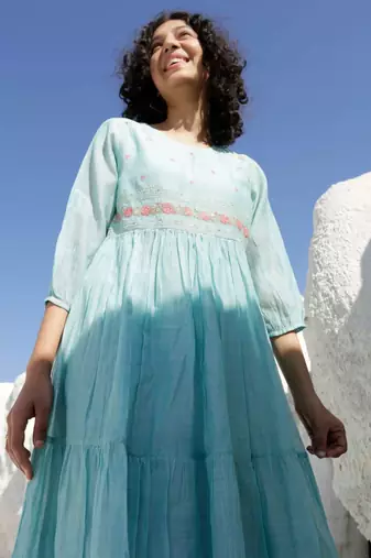 Teal tiered ozma dress