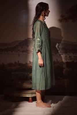 Bottle green juhi yoke dress 4