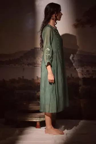 Bottle green juhi yoke dress