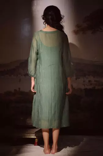 Bottle green juhi yoke dress