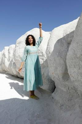 Teal tiered ozma dress 5