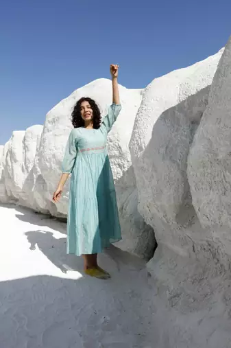 Teal tiered ozma dress