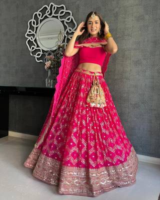 Pink Georgette Sequin and Dori Embroidered Lehenga Choli 1