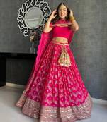 Pink Georgette Sequin and Dori Embroidered Lehenga Choli