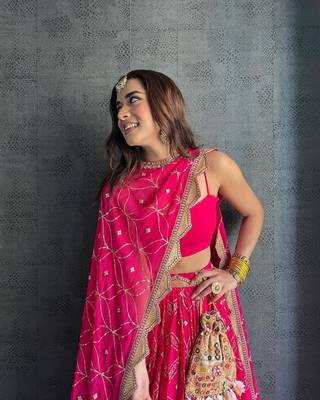 Pink Georgette Sequin and Dori Embroidered Lehenga Choli 4