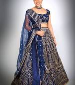 Blue Wedding Lehenga Choli Set with Dori Embroidery Work