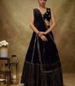 Women's Black Georgette Sequins with zari & Paper Mirror Embroidered Lehenga Choli Set