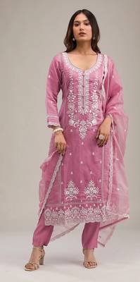 Pink embroidered cotton salwar suit 1
