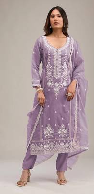 Violet embroidered cotton salwar suit 1
