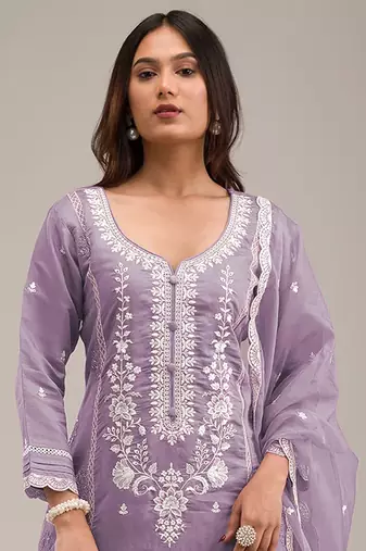 Violet embroidered cotton salwar suit