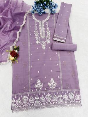 Violet embroidered cotton salwar suit 3