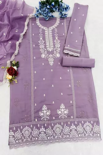 Violet embroidered cotton salwar suit