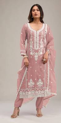 Peach embroidered cotton salwar suit 1