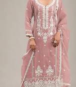 Peach embroidered cotton semi-pakistani salwar suit