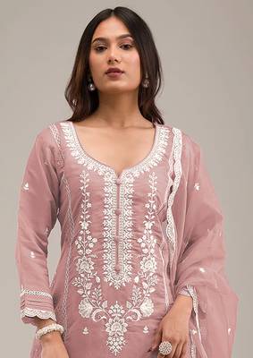 Peach embroidered cotton salwar suit 2