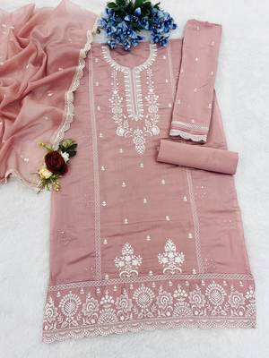 Peach embroidered cotton salwar suit 3