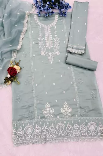 Sky embroidered cotton salwar suit
