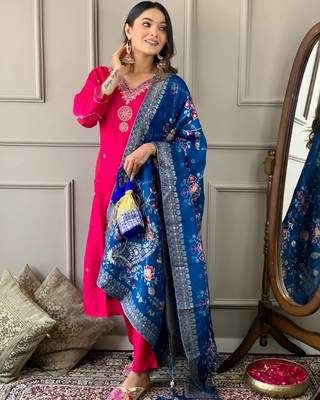 Pink embroidered viscose  salwar kameez set 1