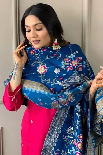 Pink embroidered viscose  salwar kameez set
