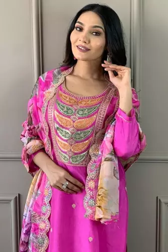 Pink embroidered viscose  salwar kameez set