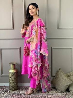 Pink embroidered viscose  salwar kameez set 4
