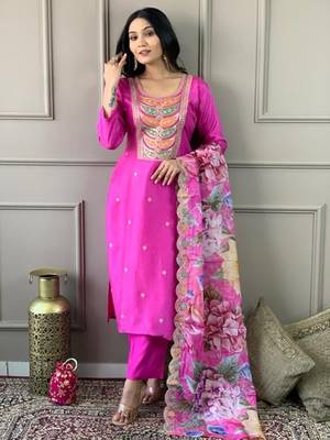 Pink embroidered viscose  salwar kameez set 1