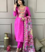 Pink embroidered viscose  salwar kameez set
