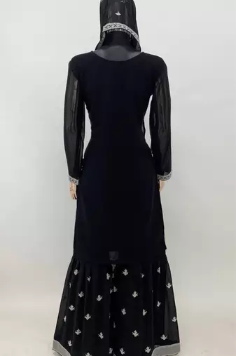 Black embroidered georgette salwar kameez set